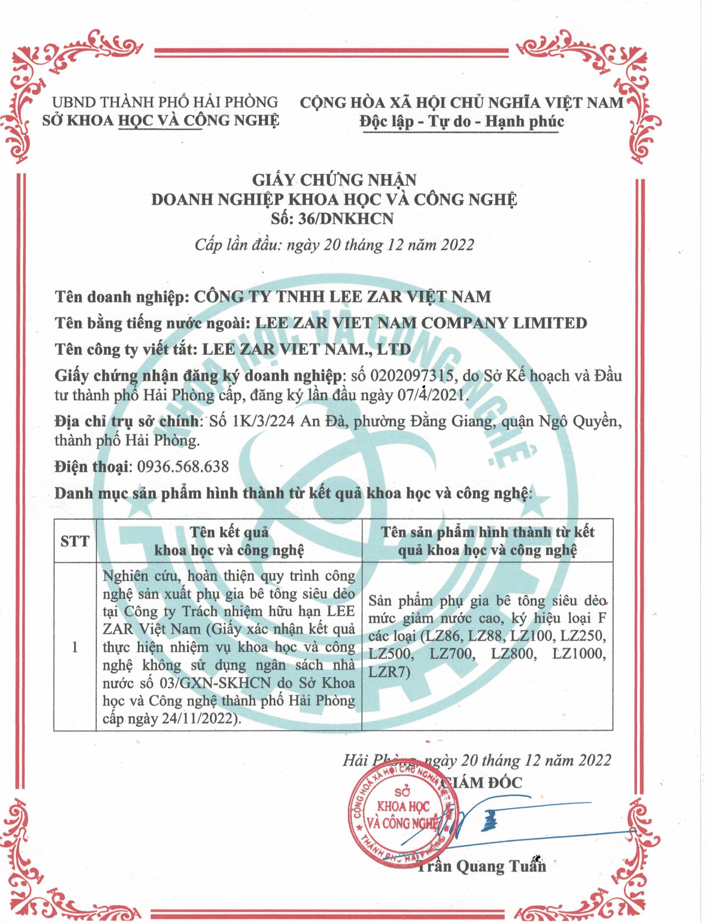 LEEZAR PCE is one of 40 Science and Technology Enterprises in Hai Phong, Vietnam.